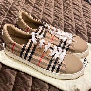 Burberry Beige and Black Plaid Sneakers